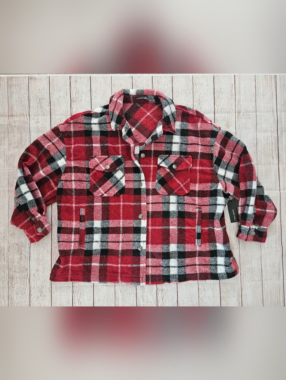 Red Black White Plaid Button-Up Shacket